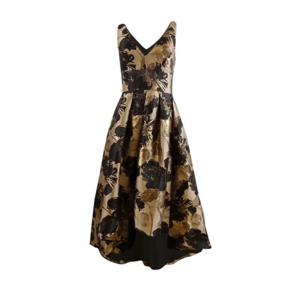 Eliza J Black and Gold High Low Floral Gown